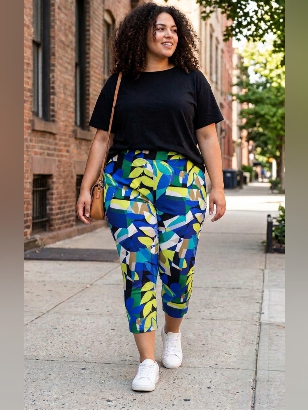 286. Joseph Ribkoff - Multi Geometric & Leaf Print Cropped Pants.